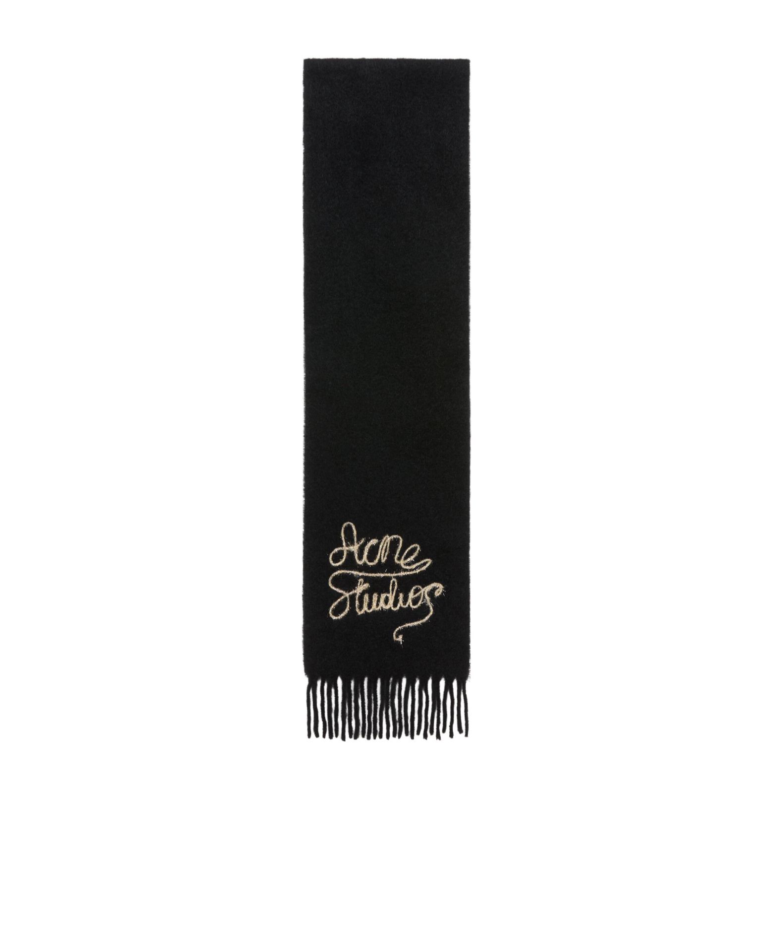 Acne Studios Fringed Logo-detail Scarf In Black