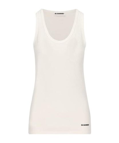 Jil Sander White Crewneck Sleeveless Top In Cotton In White