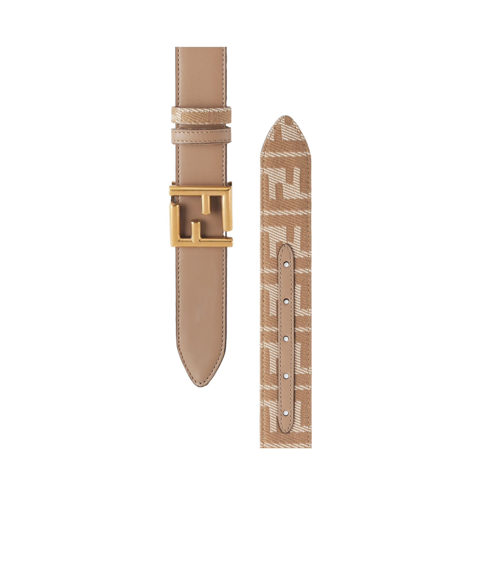 Shop Fendi Beige Leather And Denim-effect Ff Jacquard Reversible Belt In Brown