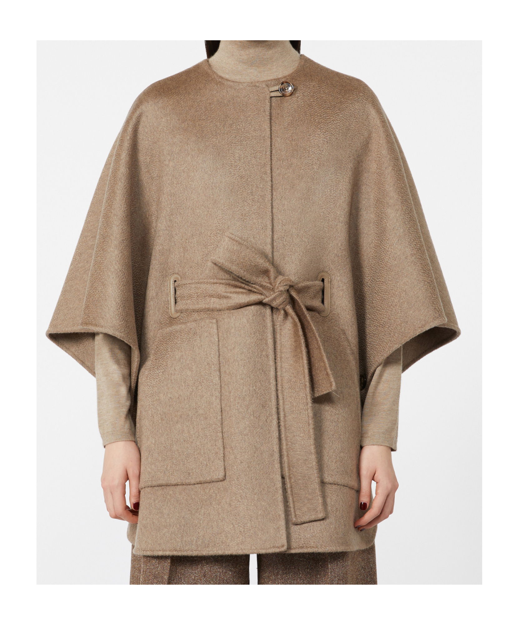 Max Mara Cashmere Cape With Belt In Brown