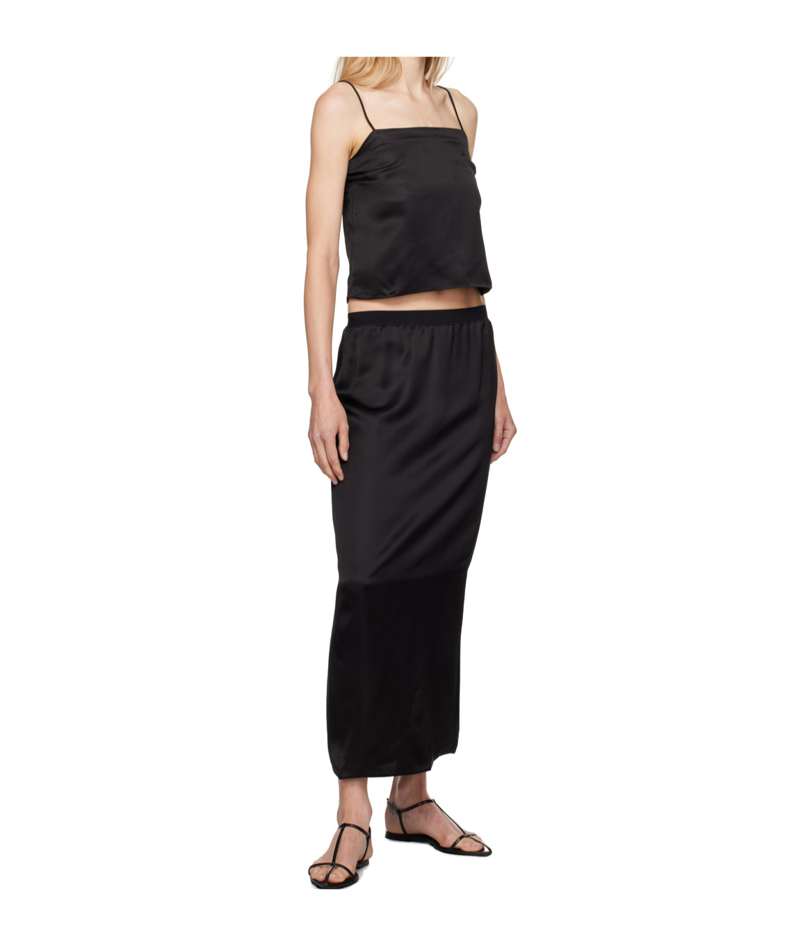 Wardrobe.nyc Satin-finish Midi Skirt
