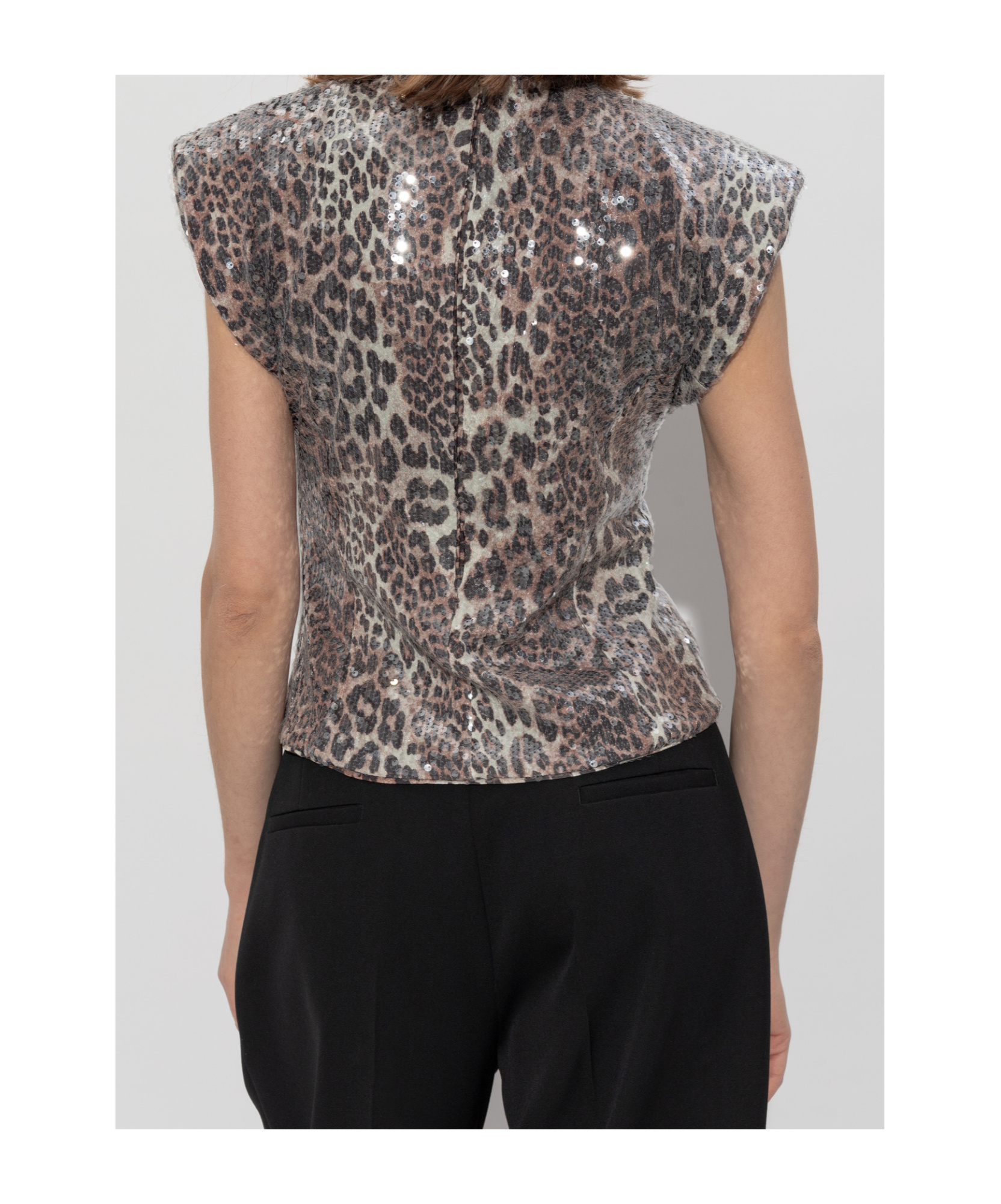Ganni Leopard-print Blouse In Gray