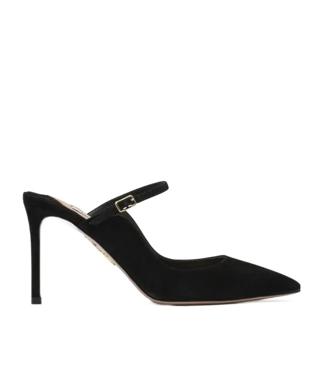 Aquazzura Strap Buckle Pointed Toe Stiletto Suede In Black