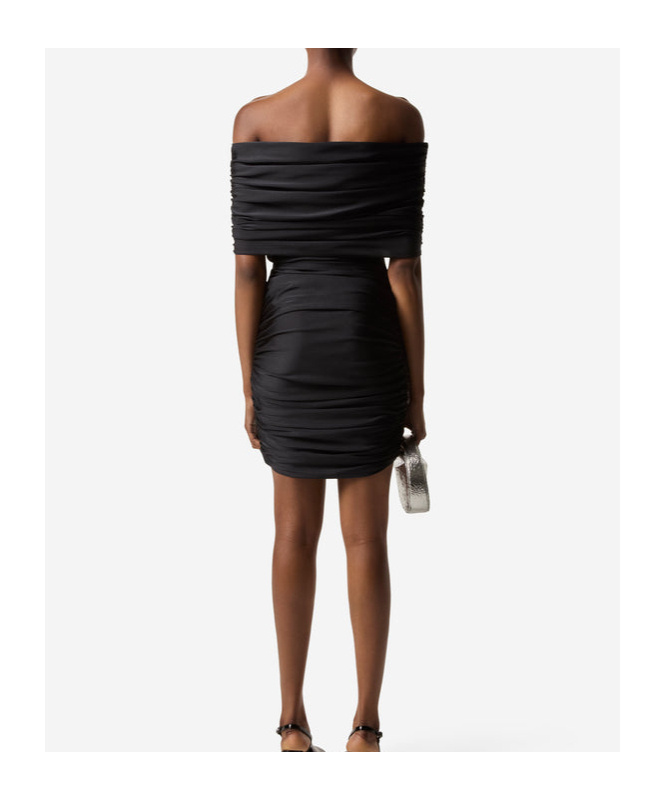 Coperni Pleated Mini Dress With Ruched Bodice In Black