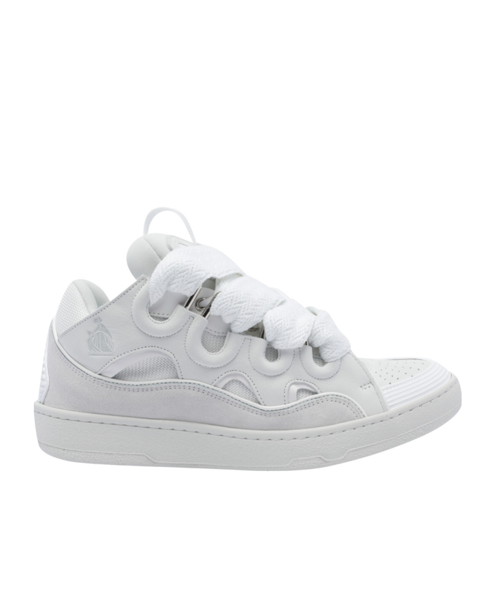 Lanvin Unisex Leather Curb Sneakers With Glitter Effect In White