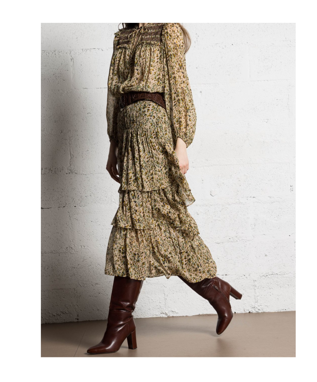 BASH MIDI PRINTED RUFFLED SKIRT
