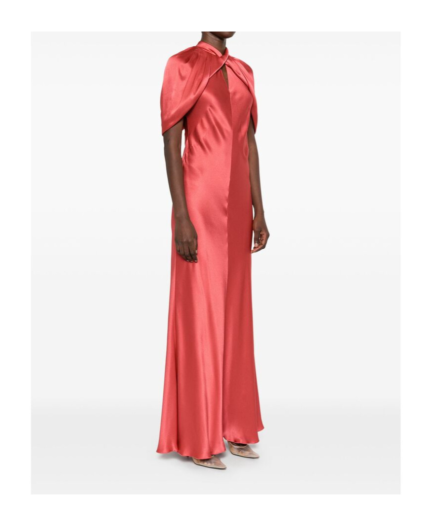 Alberta Ferretti Coral Satin Evening Dress With Cut-out Detail In Red