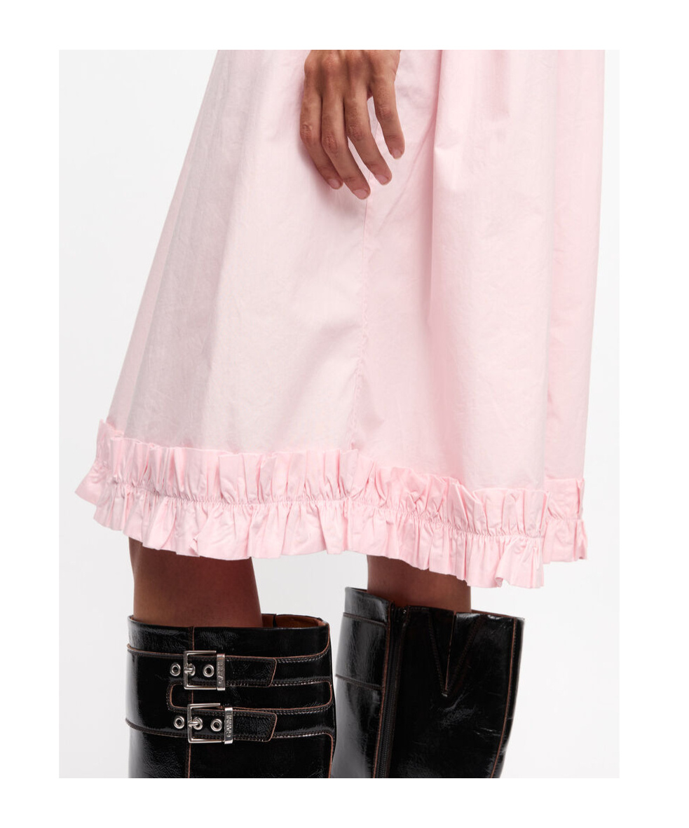 Ganni Strappy Midi Poplin Dress In Pink