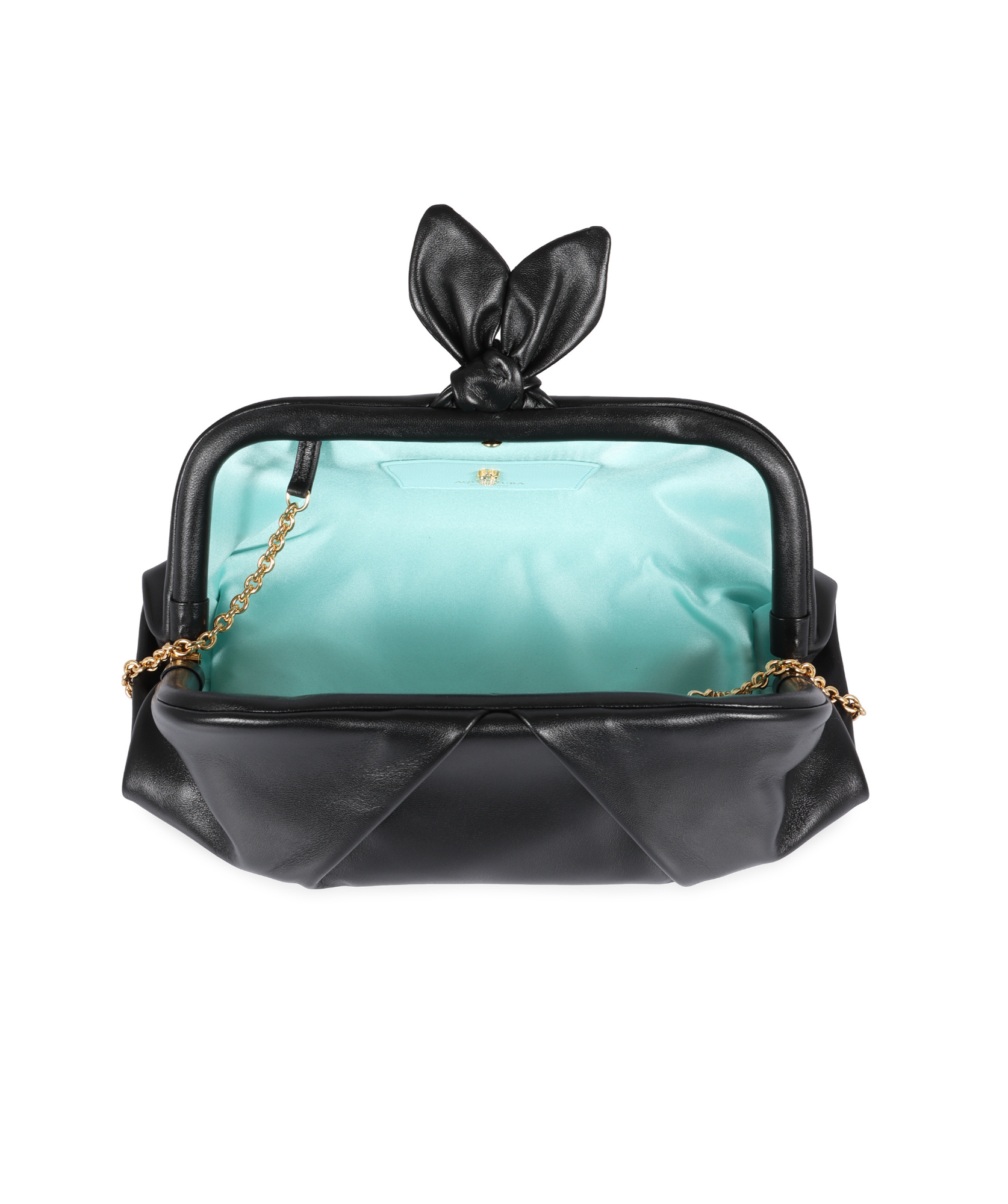 Aquazzura Bow Tie Small Leather Clutch In Black