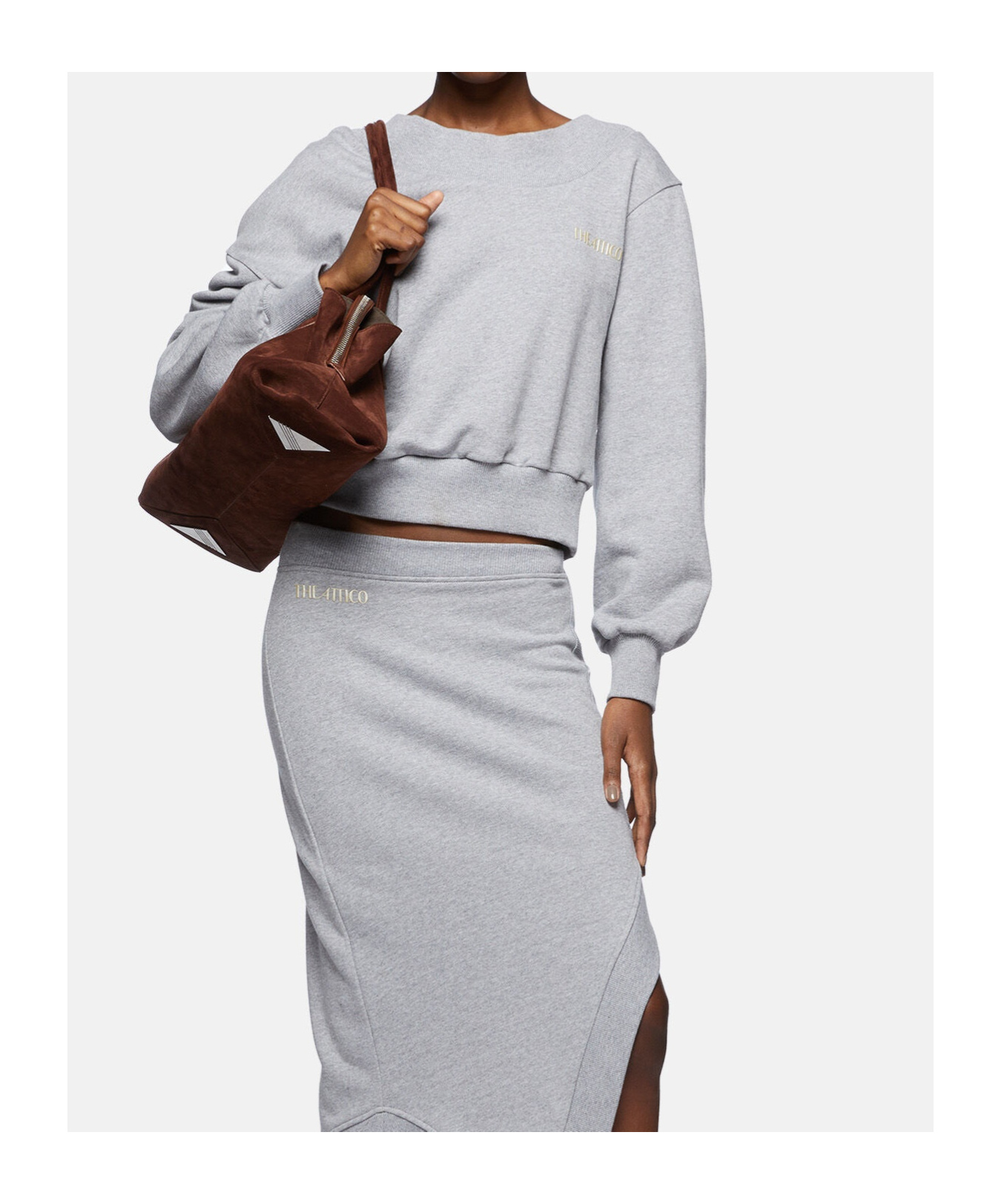 Attico Logo Sweatshirt With Crossed Neckline And Open Back In Gray