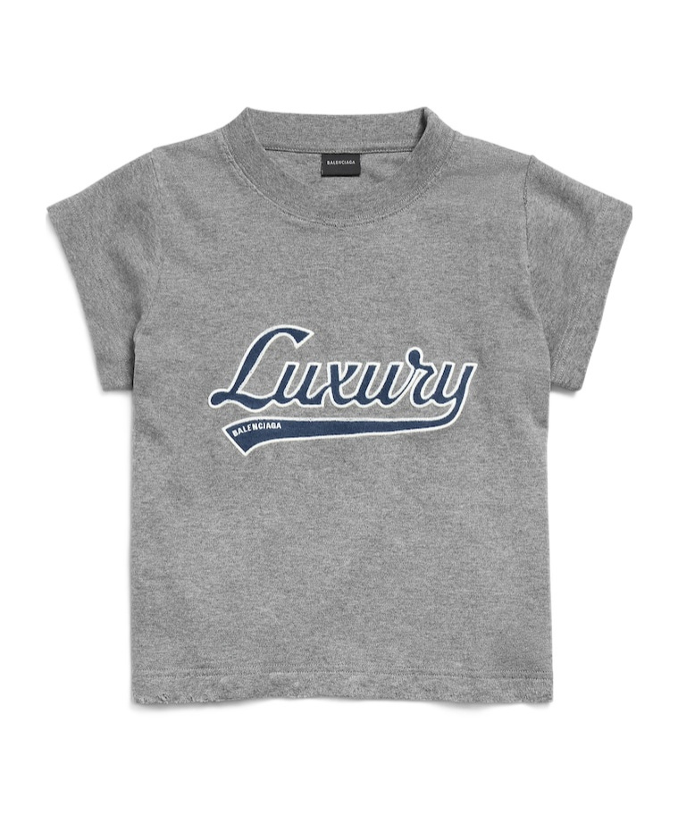 Balenciaga Women's Luxury Script Shrunk T-shirt In Dark Heather Grey/blue In Multi