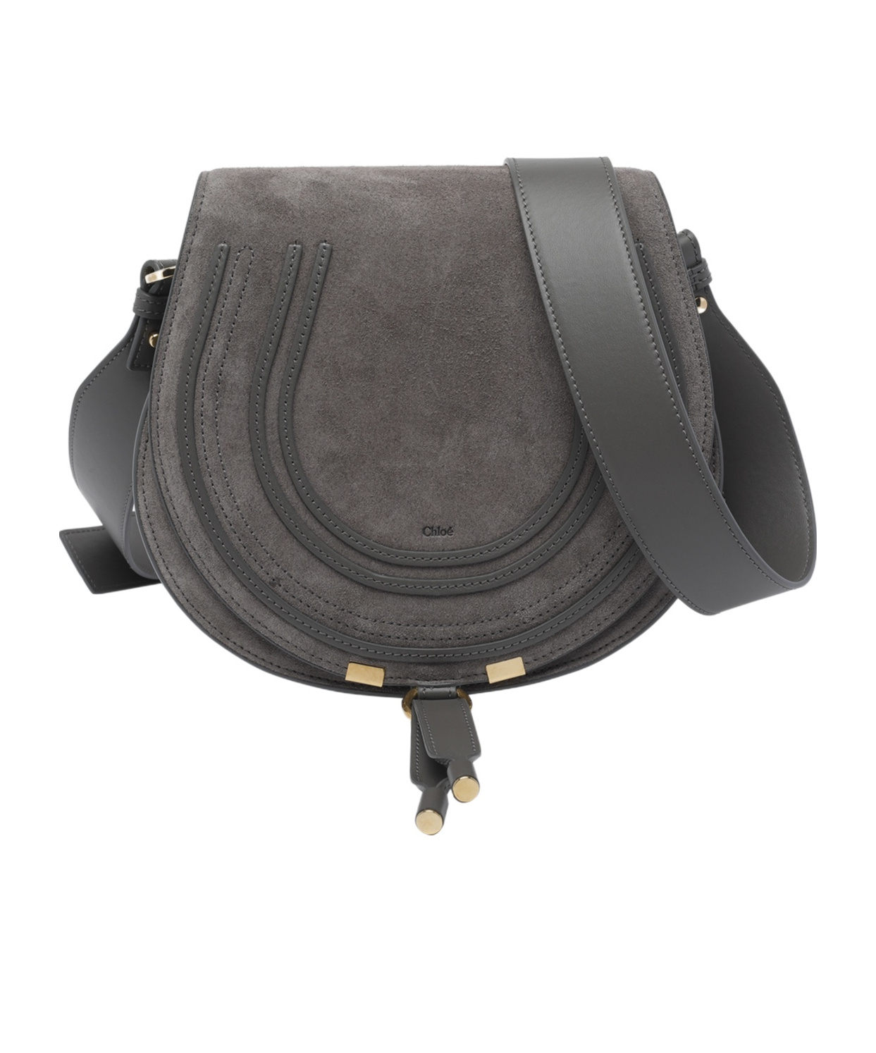 Chloé Suede Shoulder Bag Adjustable Strap In Gray