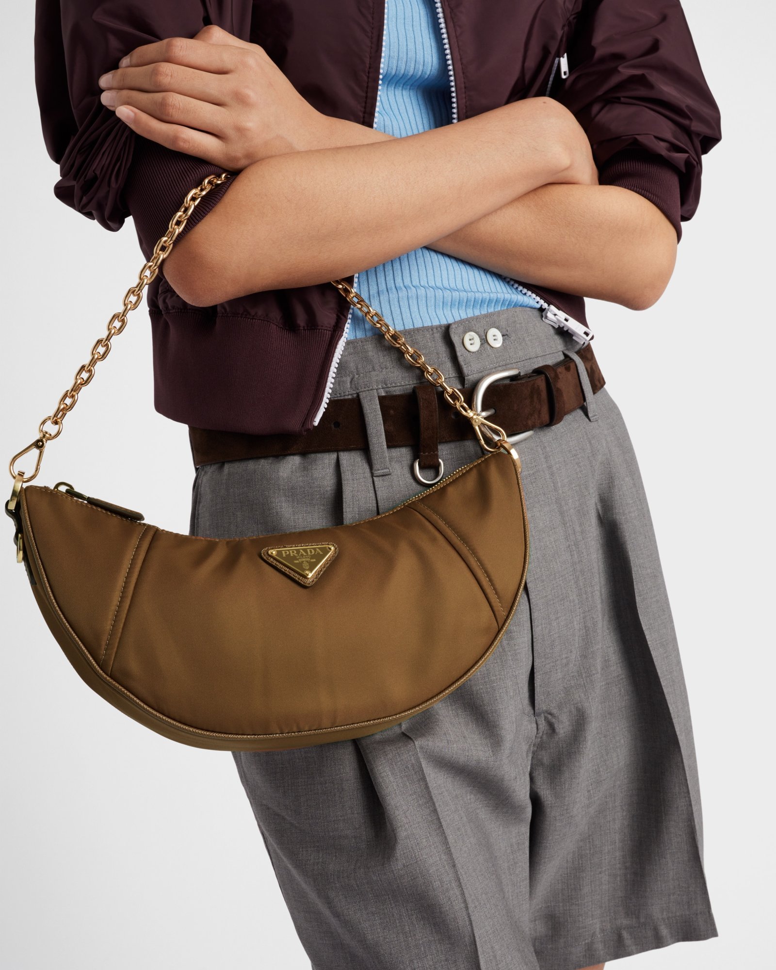 Prada Womens Brown Re-nylon Brand-plaque Shoulder Bag In Brown