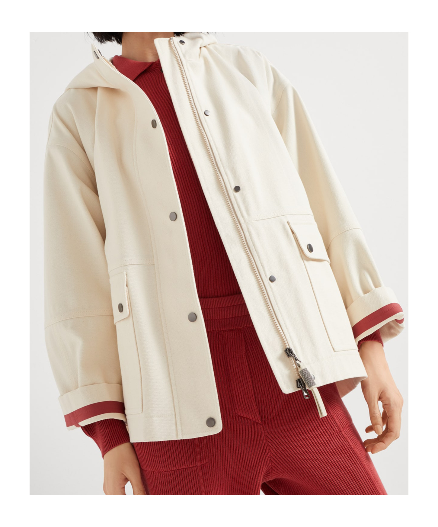 Brunello Cucinelli Hooded Canvas Waterproof Jacket In White