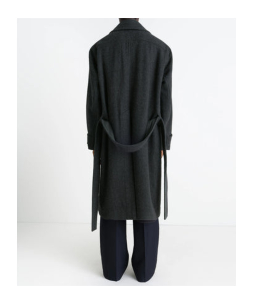 Lemaire Wool And Alpaca Long Coat With Belt In Black