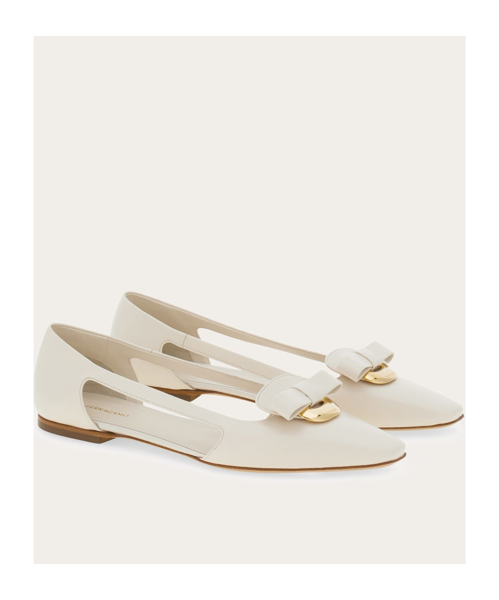 Ferragamo Terea Leather Flat In White