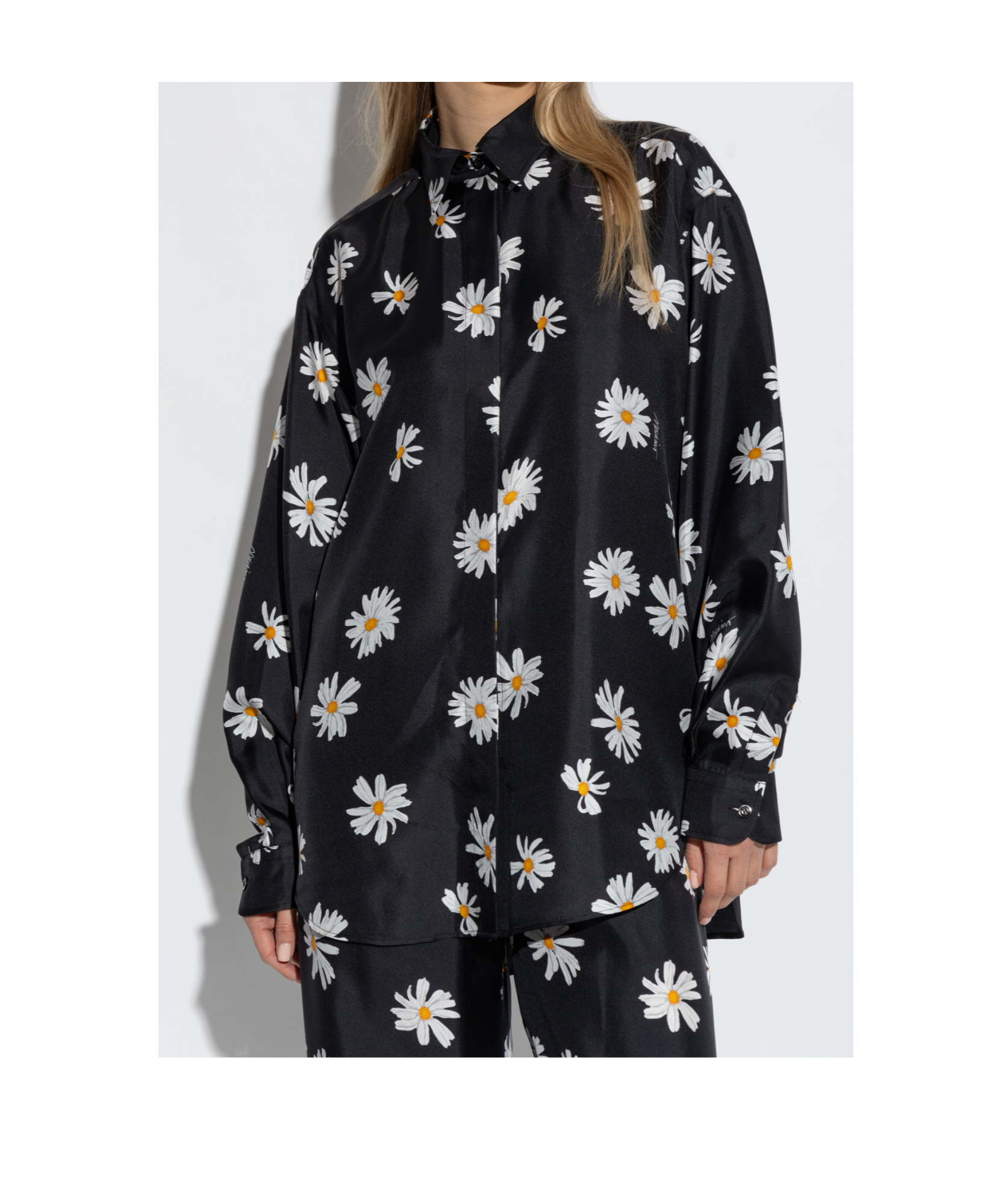 Moschino All-over Daisy Print Silk Twill Shirt In Black