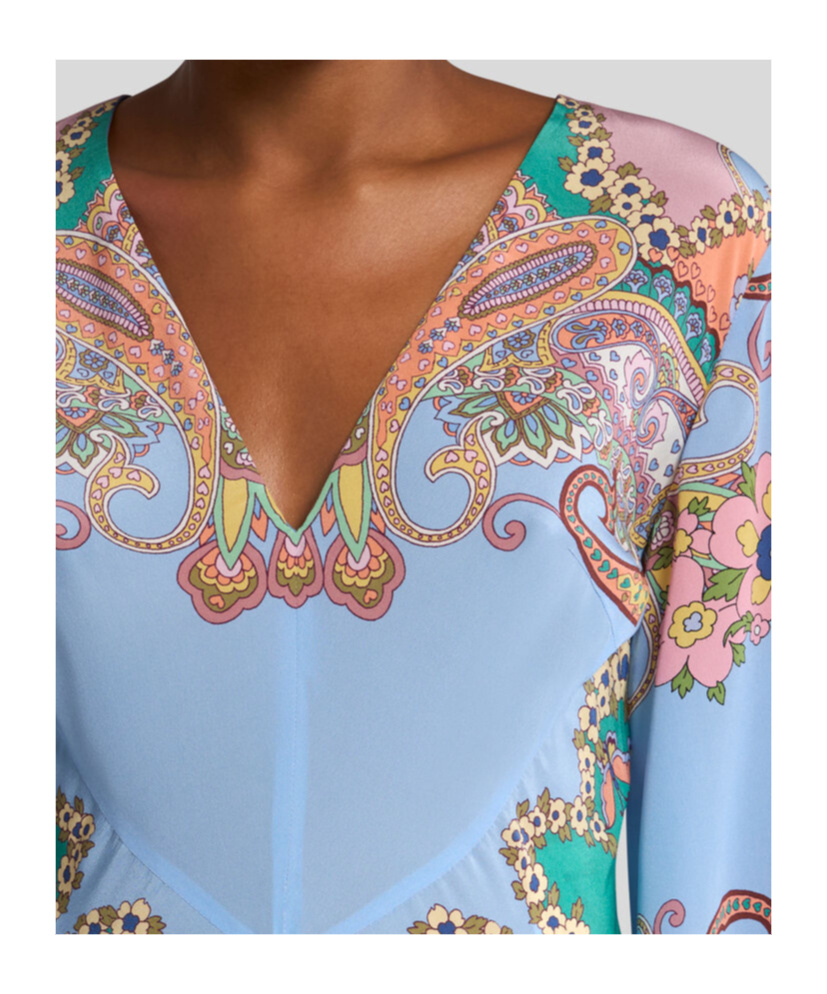 Etro Multicolor Long Dress With All-over Paisley Print And V-neck In Silk Woman In Multicolor