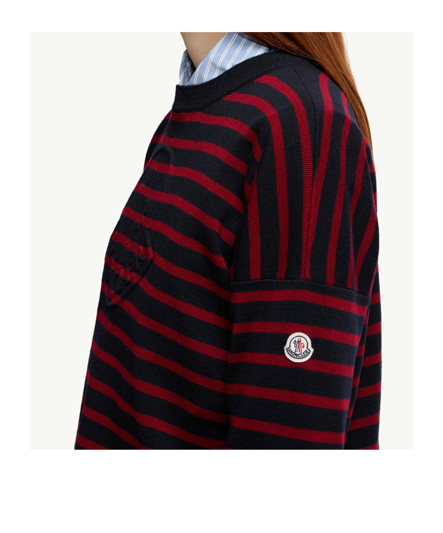 Moncler Striped Wool Sweater In Red