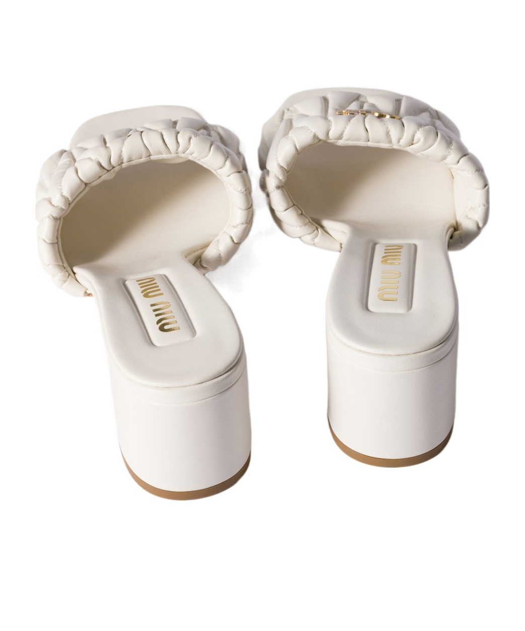 Miu Miu Beige Leather Logo Heels In White