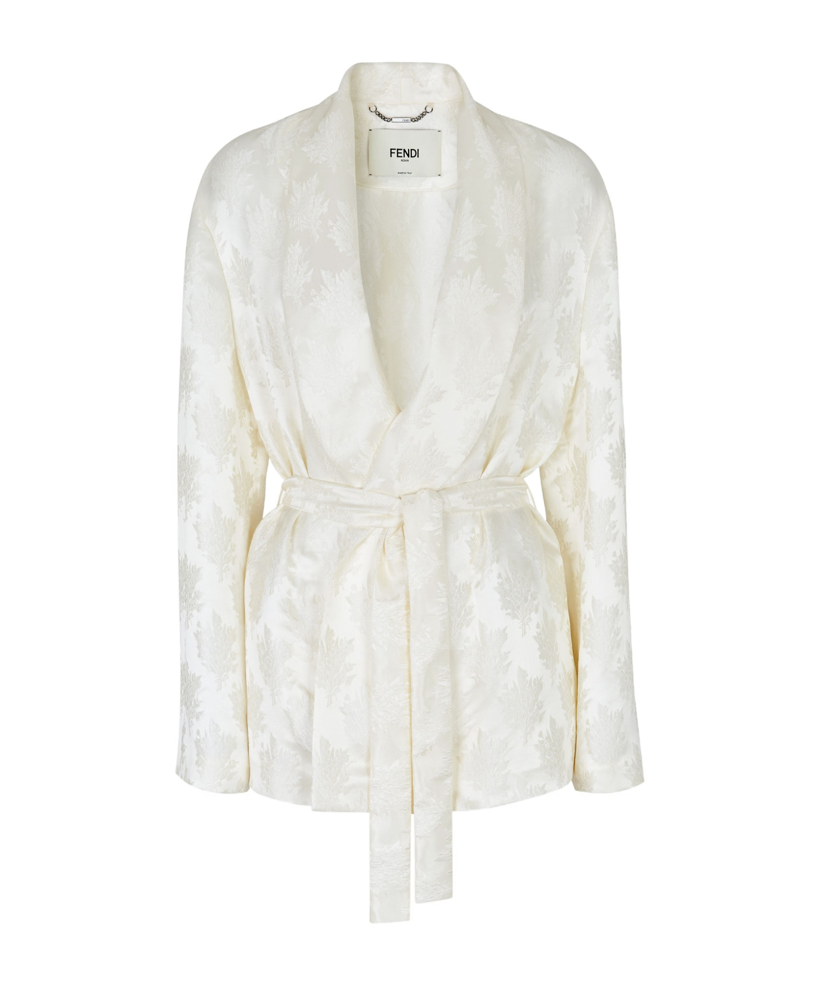 Fendi Jacquard Silk Blazer With Floral Motif In White