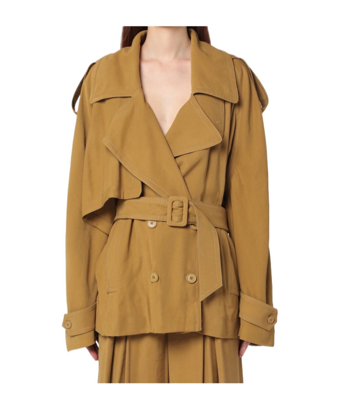The Andamane Double-breasted Overcoat With Belted Epaulettes In Brown