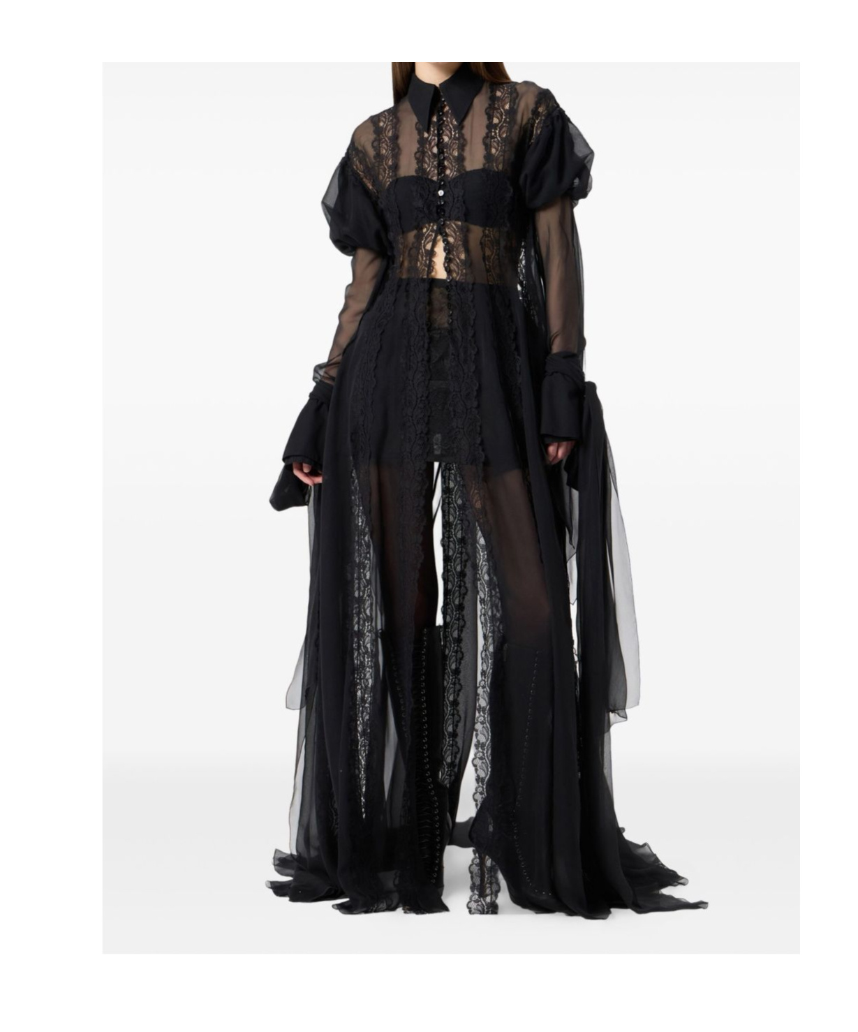 Blumarine Lace-panelled Puff-sleeve Top In Black