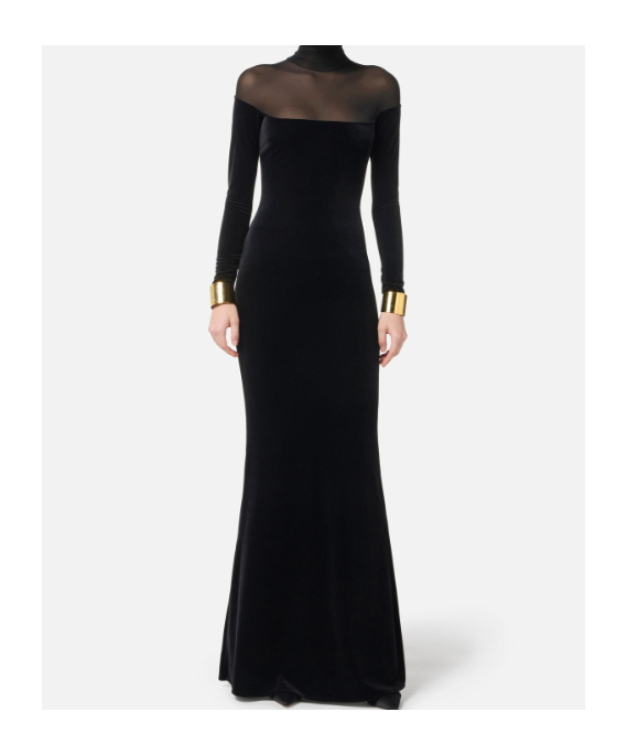 Elisabetta Franchi Red Carpet Dress In Velvet And Jersey Fabrics In Black