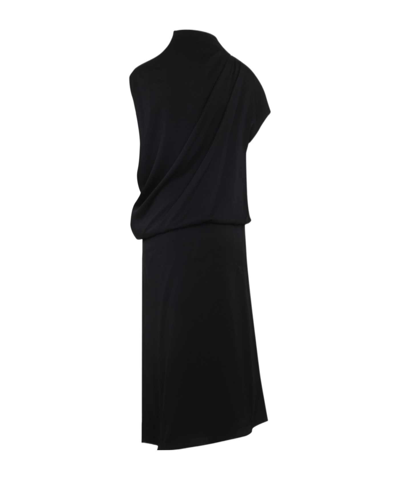 Fabiana Filippi Draped Black Dress With High Neckline And Asymmetrical Design In Black