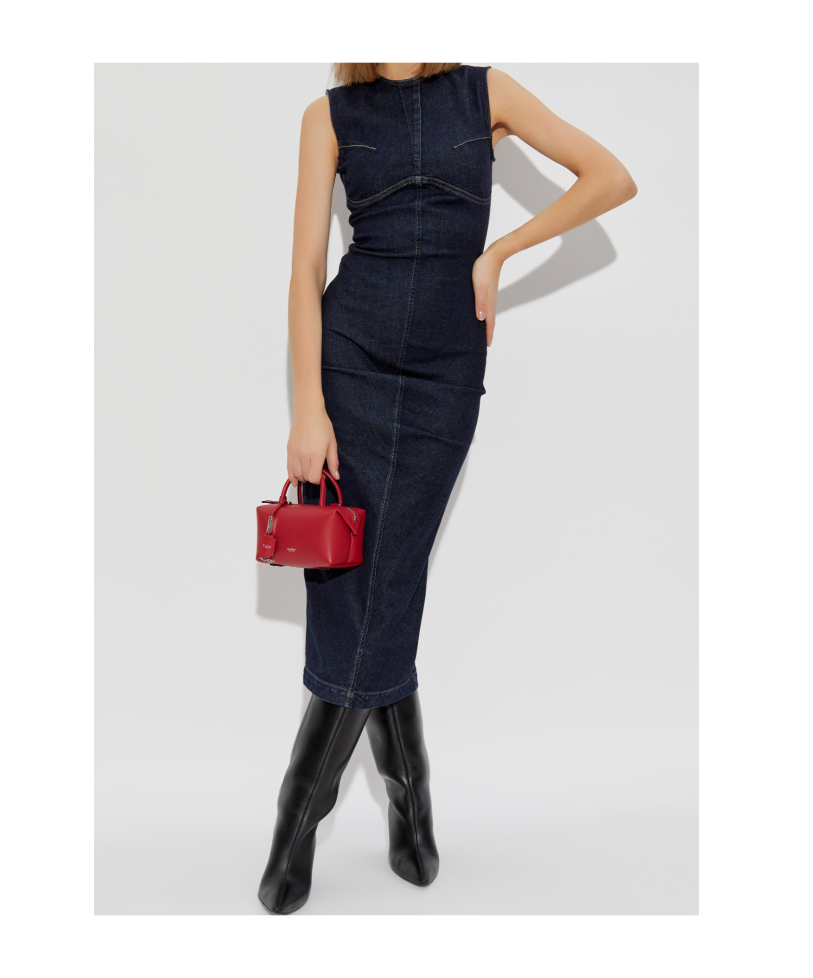 Sportmax Geranio Denim Midi Dress In Black