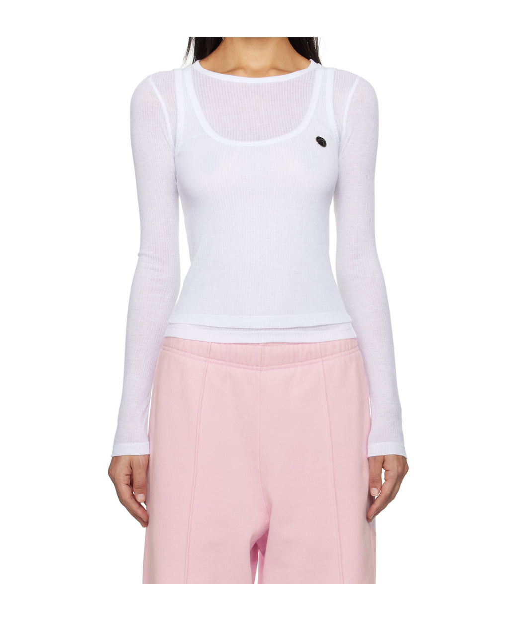 Shop Ambush Layered Ribbed-knit Top In White