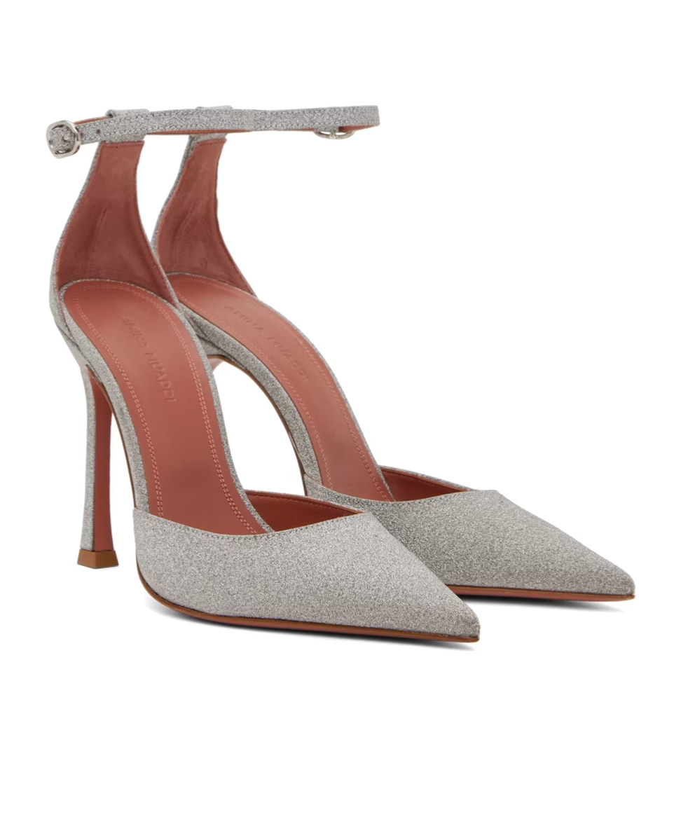 Amina Muaddi Silver Kim Pump Heels In Gray