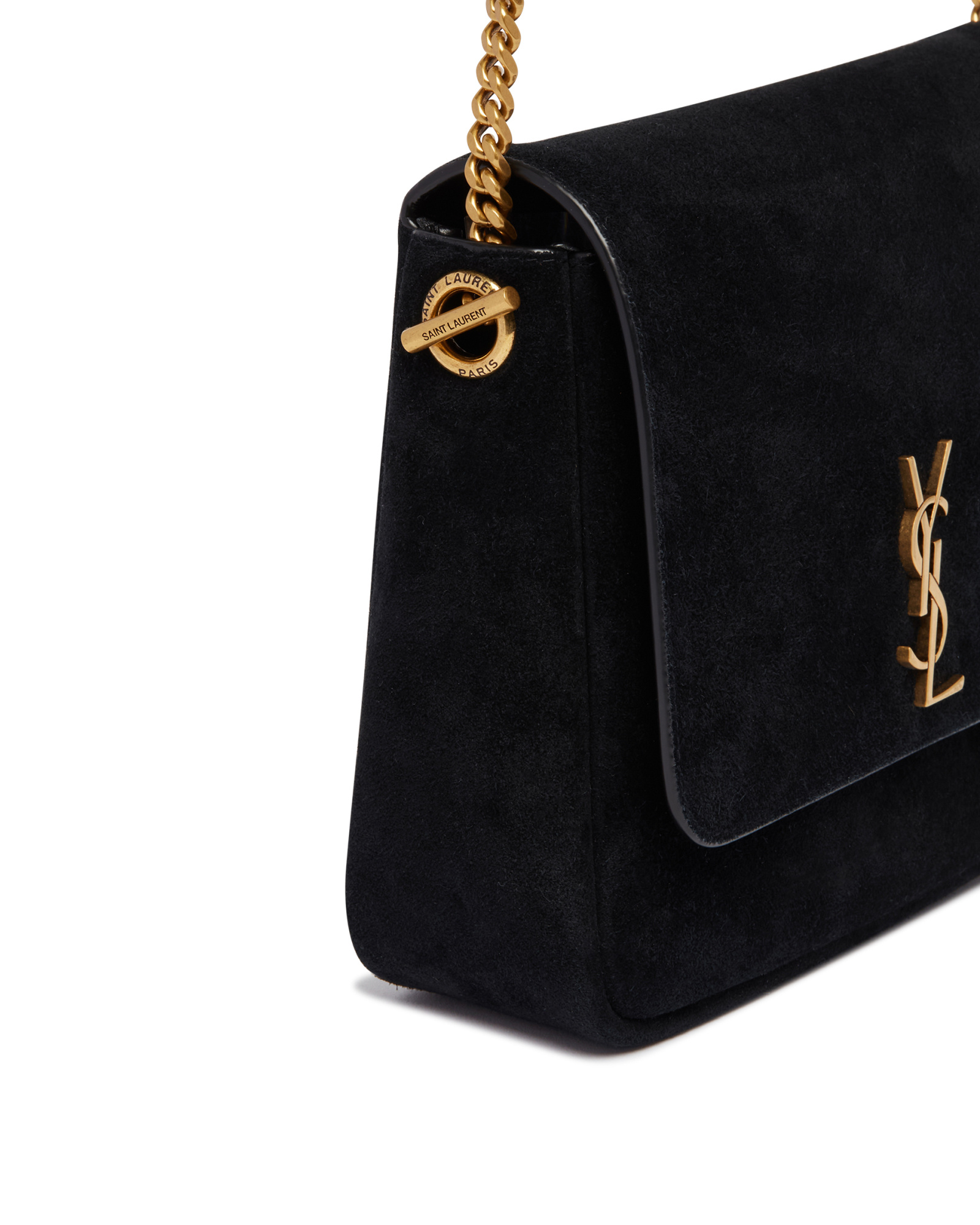 Saint Laurent Logo Plaque Foldover Top Shoulder Bag In Black