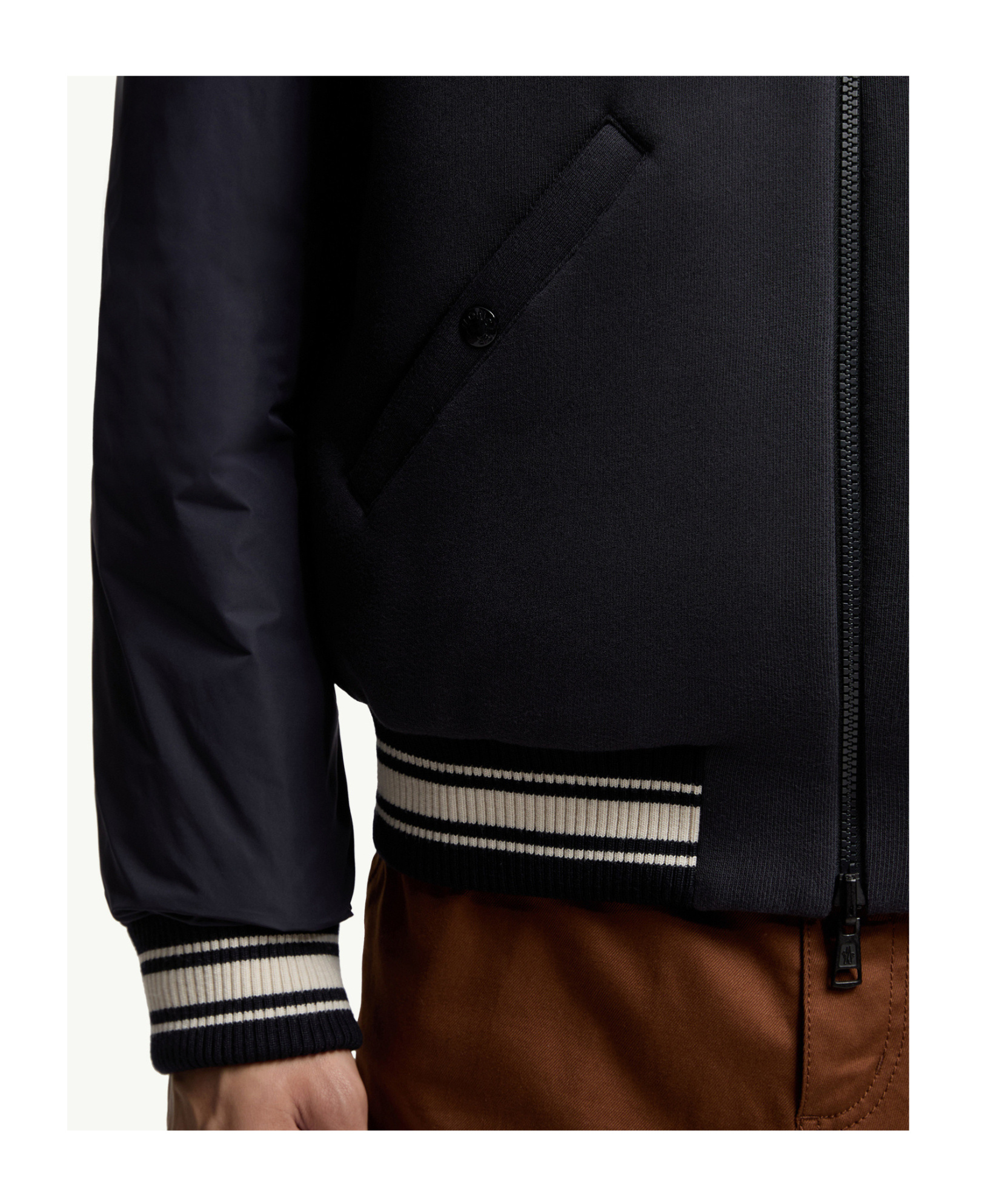 Moncler Ribbed Collar With Striped Details Jacket In Blue