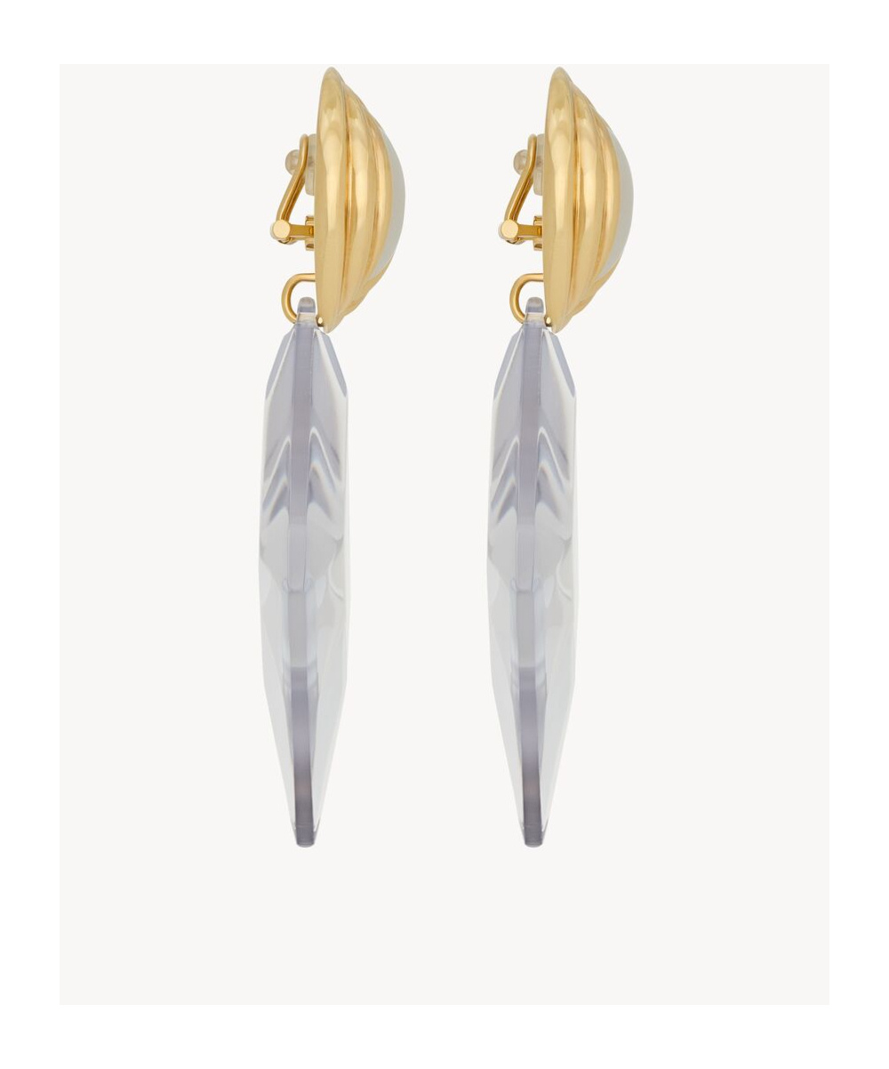 Saint Laurent Diamond Earrings In Clear, White Pearl And Gold