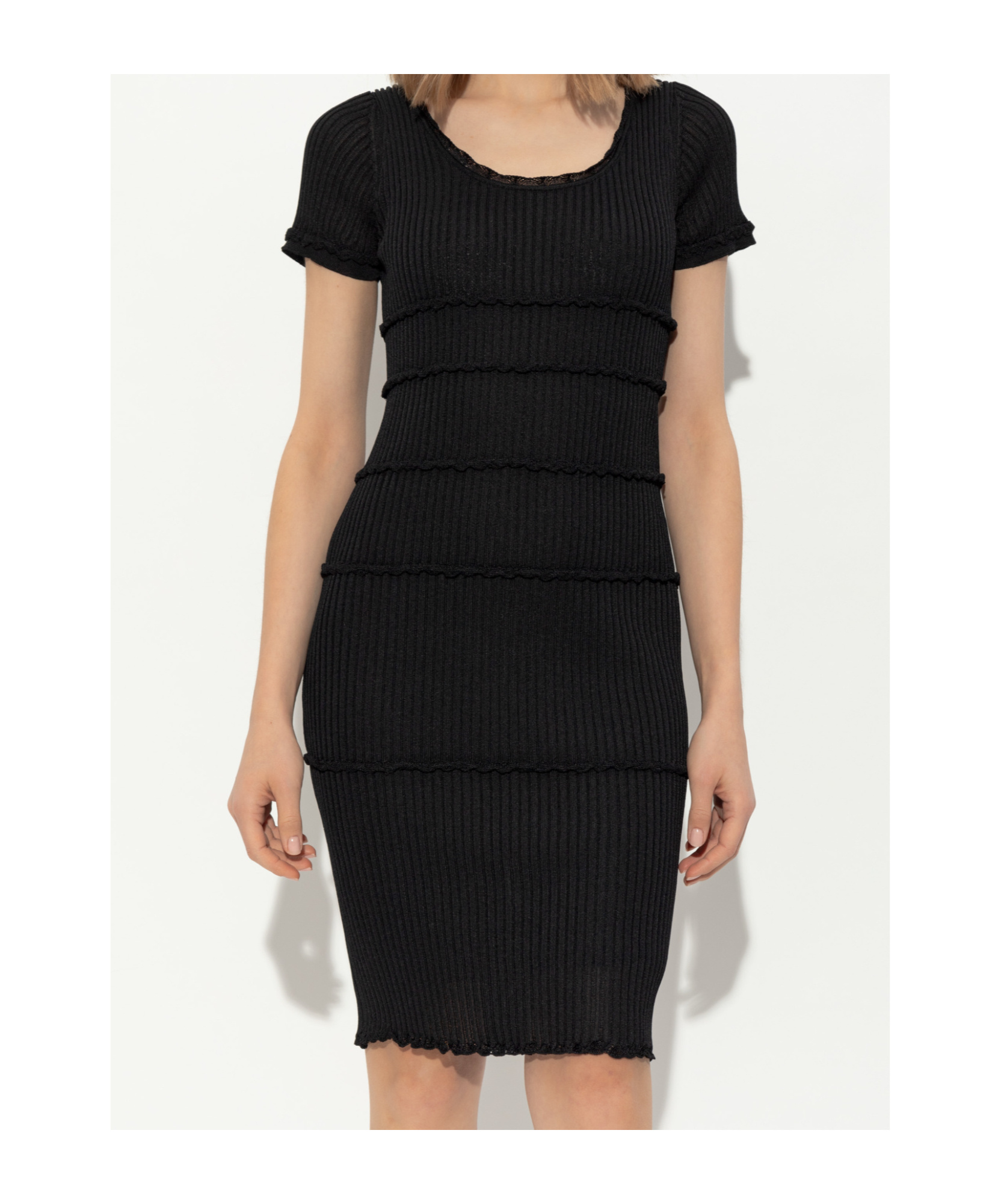 Dsquared2 Scallop Lace-trim Rib-knit Minidress In Black