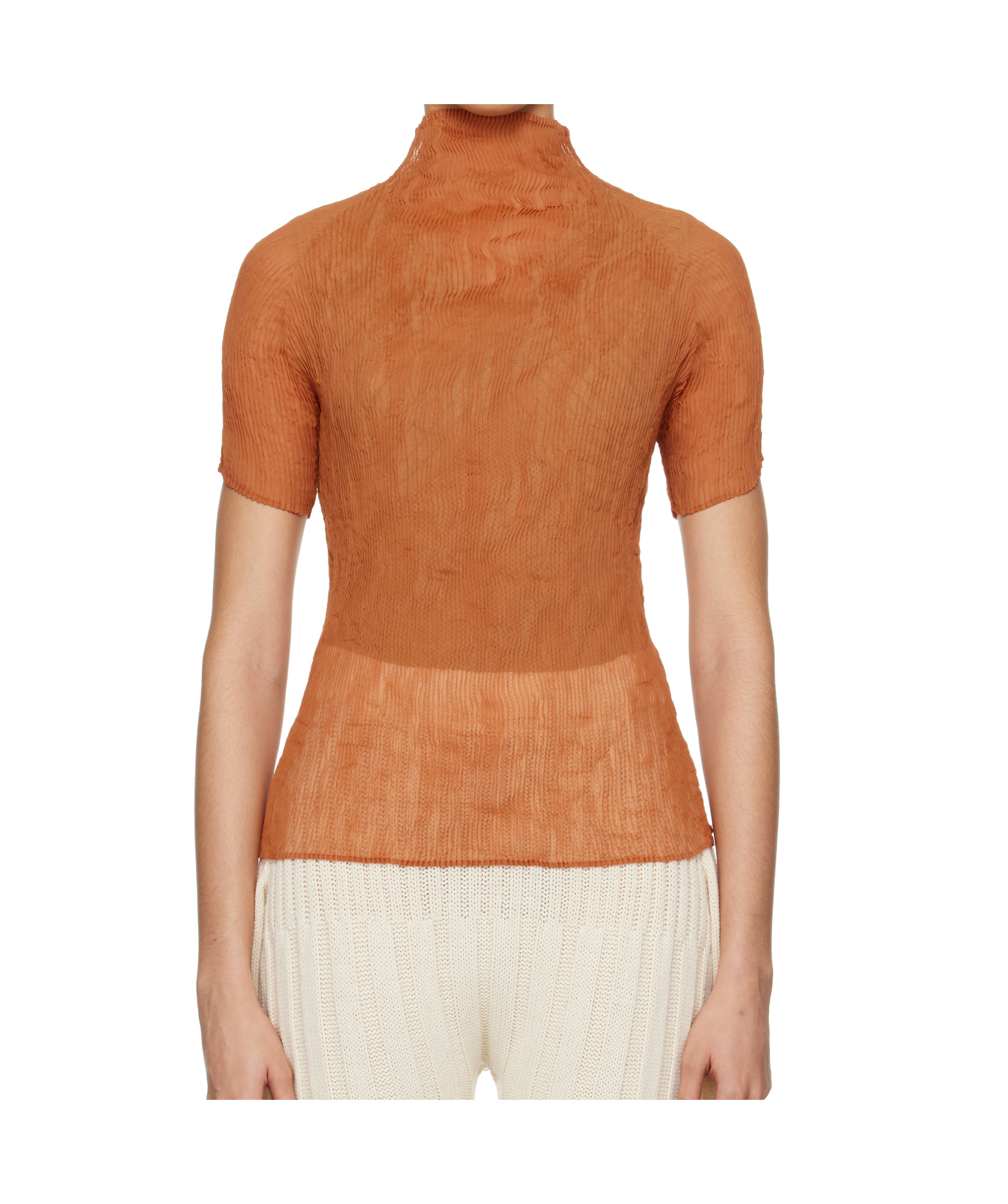 Shop Issey Miyake Turtleneck T-shirt In Orange