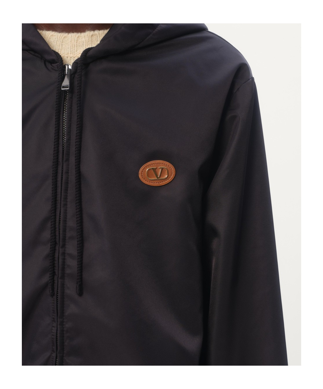 Shop Valentino Nylon Hooded Windbreaker With Vlogo Patch In Black
