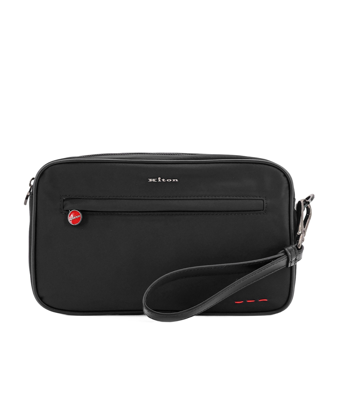 Kiton Nylon Clutch Bag With Iconic Logo Embroidery In Black