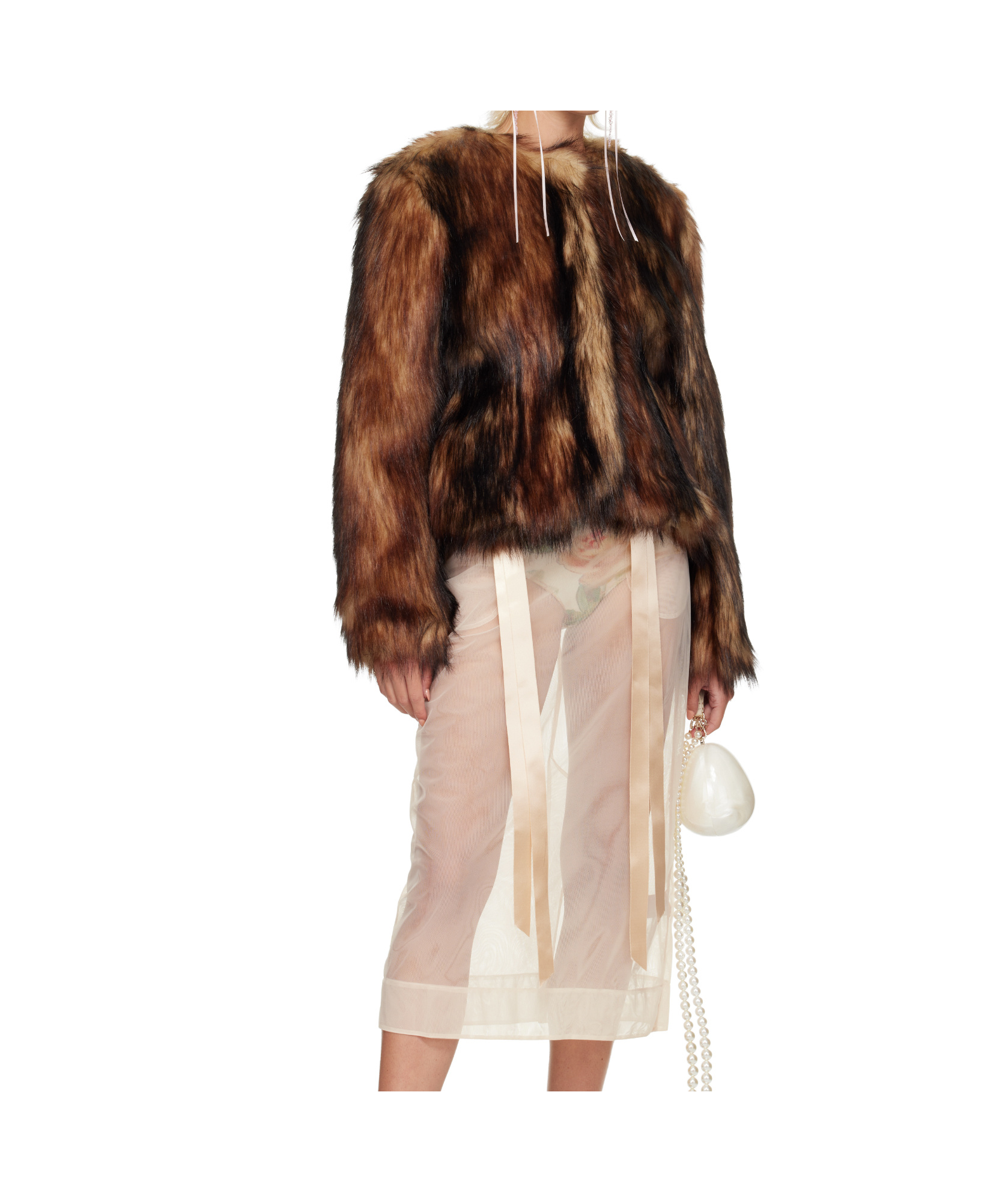 Simone Rocha Sculpted Faux Fur Fray Jacket In Brown