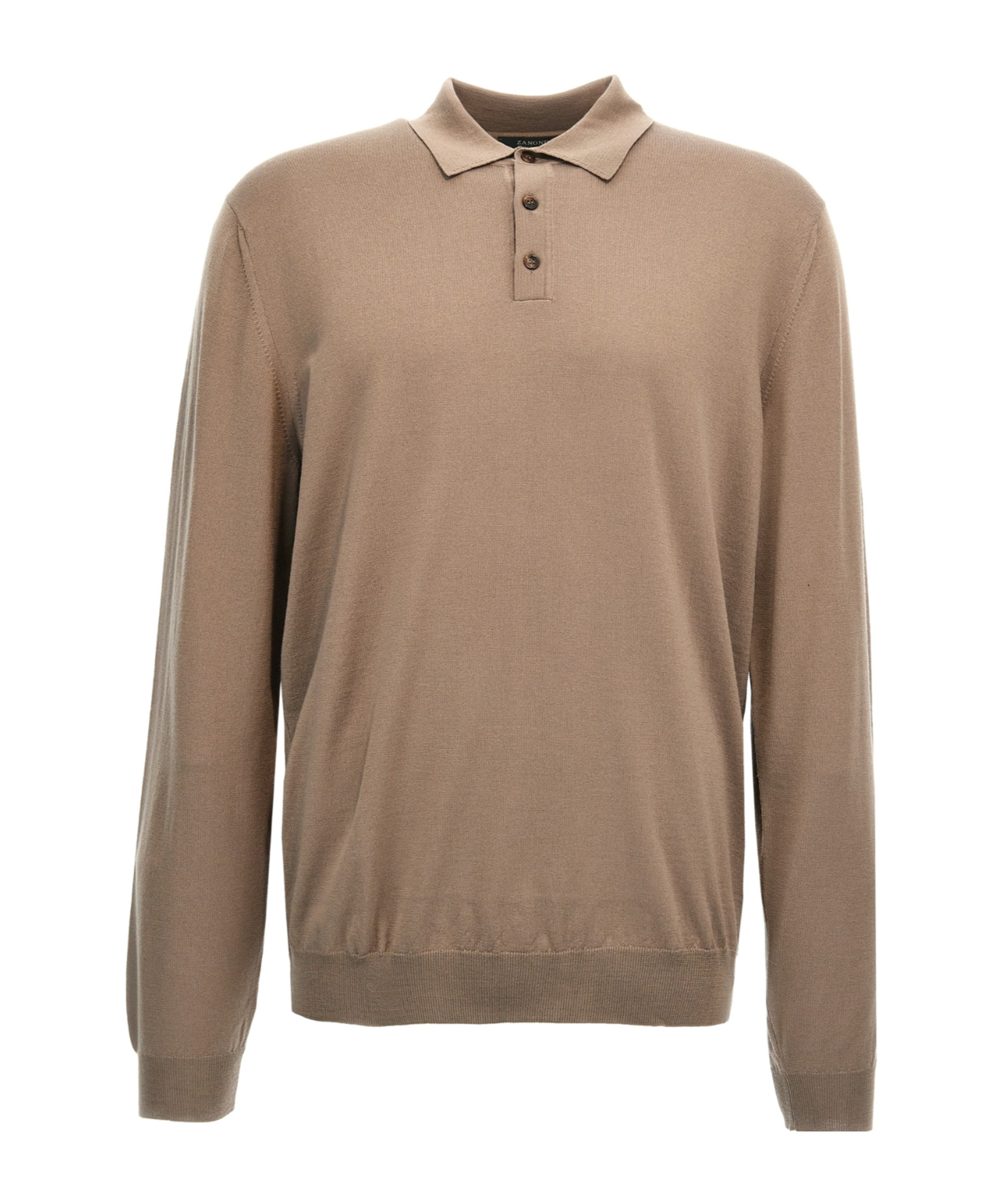 Zanone Wool Knit Polo Shirt With Classic Collar And Cuffed Sleeves In Brown