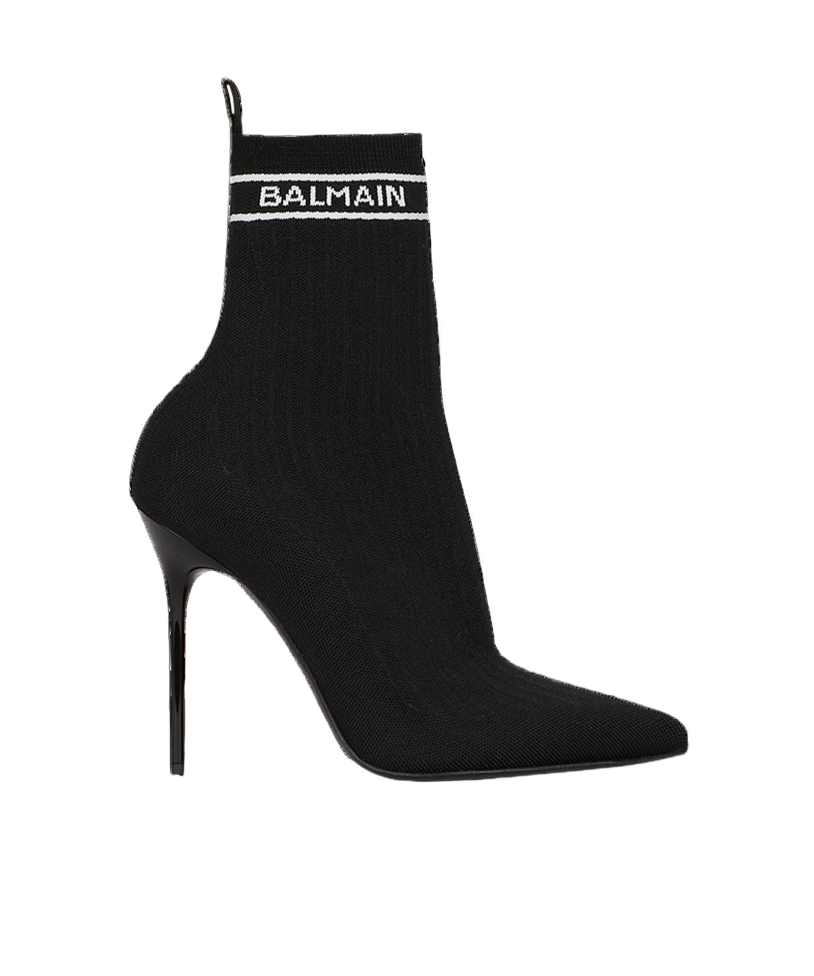 Balmain Skye Rib Pointed Short Boots In Black