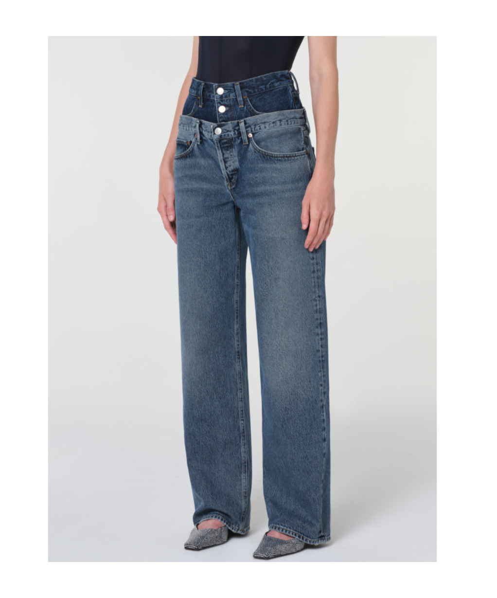 Agolde Elson Layered Straight-leg Jeans In Gray