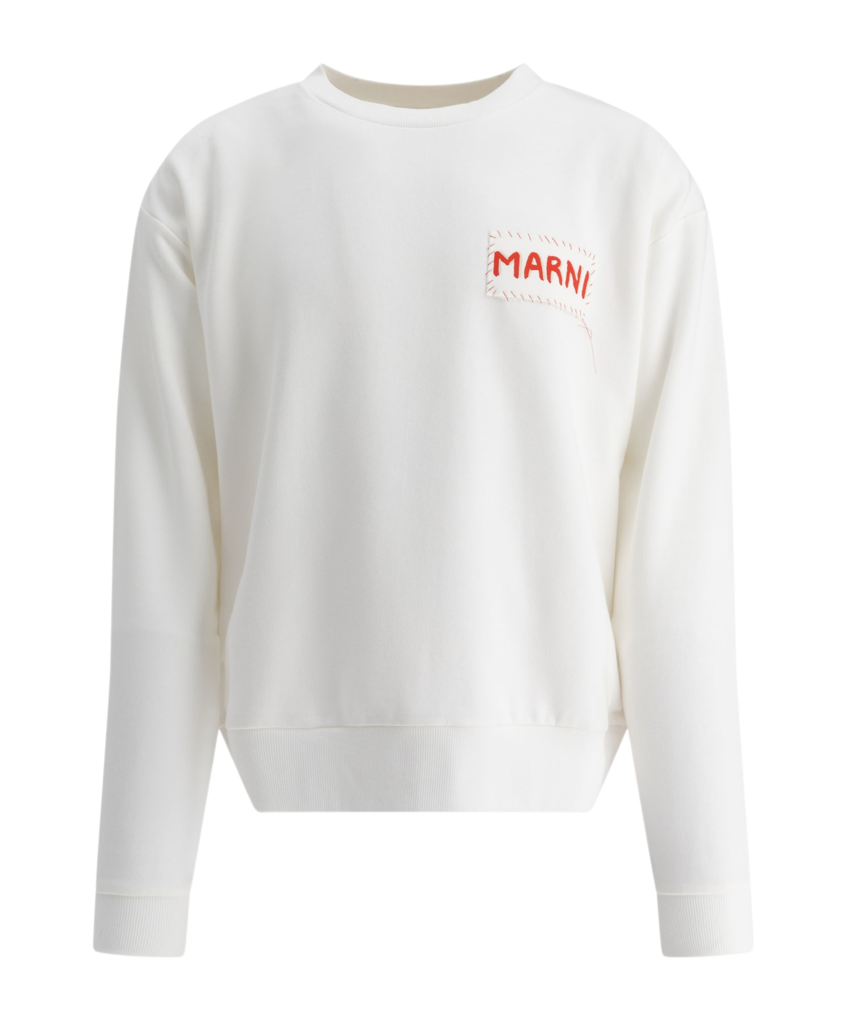 Marni Cropped White Sweater With Bold Chest Patch In White