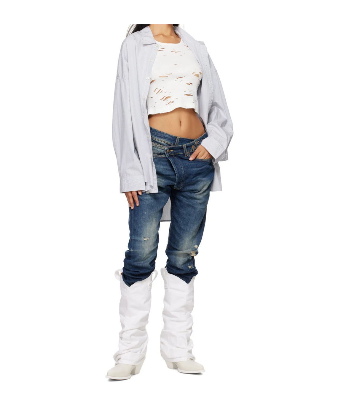 R13 Crossover Denim Pants In Blue