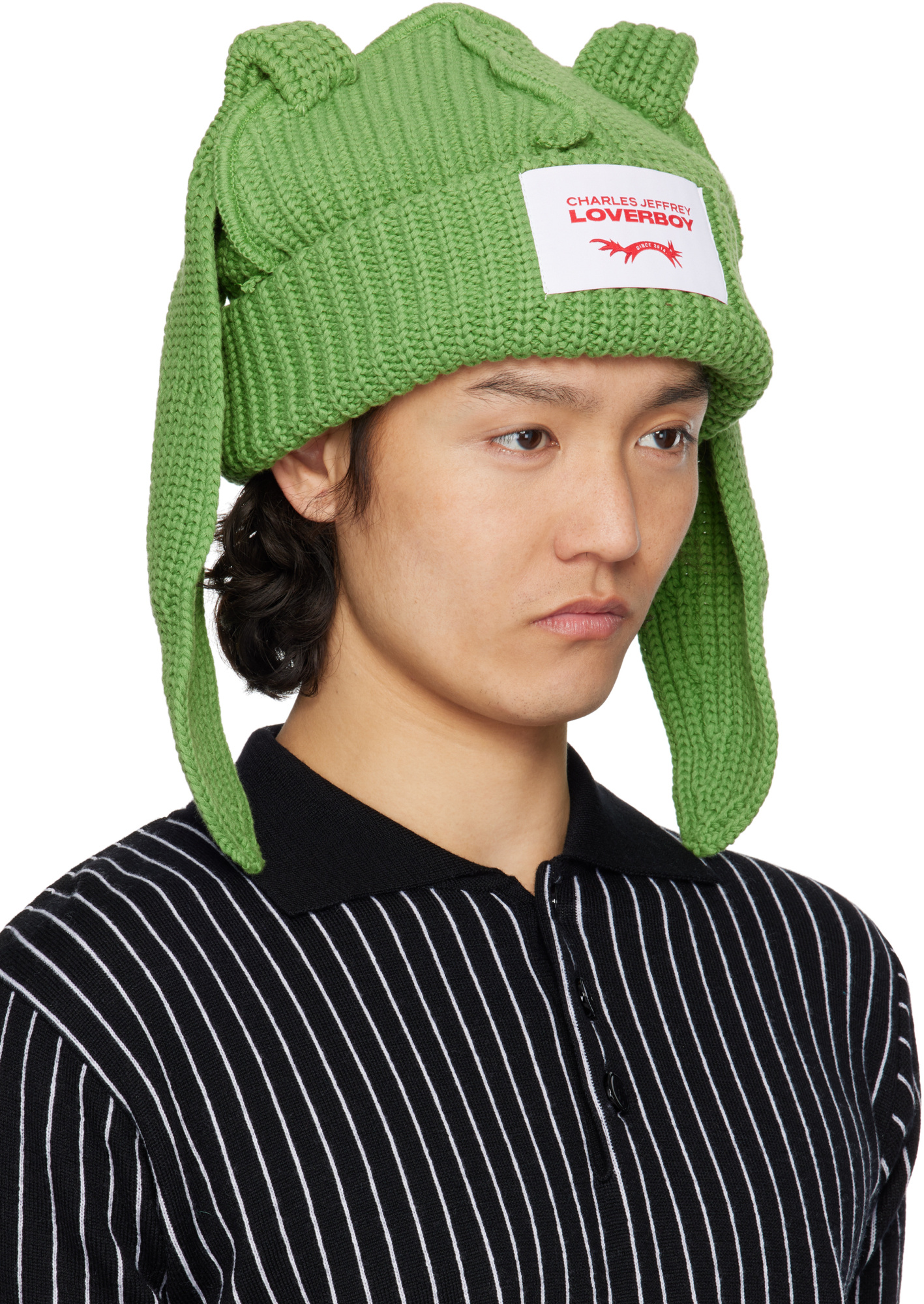Charles Jeffrrey Loverboy Green Chunky Rabbit Beanie In Green
