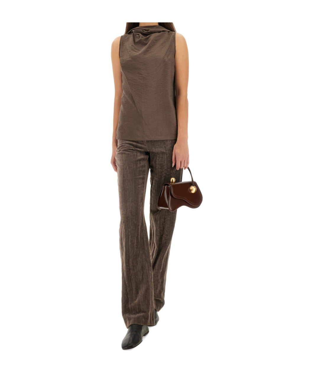 Alysi Pleated Detail Top In Brown