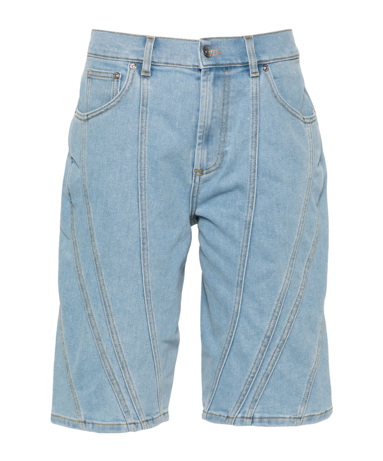Mugler Spiral Wide-leg Denim Shorts In Black