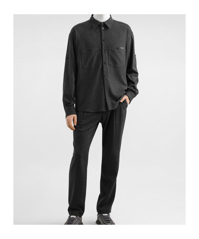 Dolce & Gabbana Melange Wool Wicker Shirt In Black