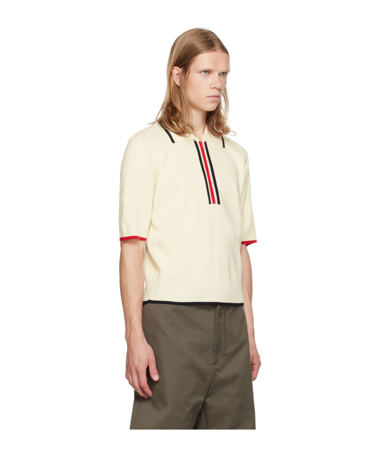 Thom Browne Rwb Stripe Short Sleeves Milano Stitch Polo In White